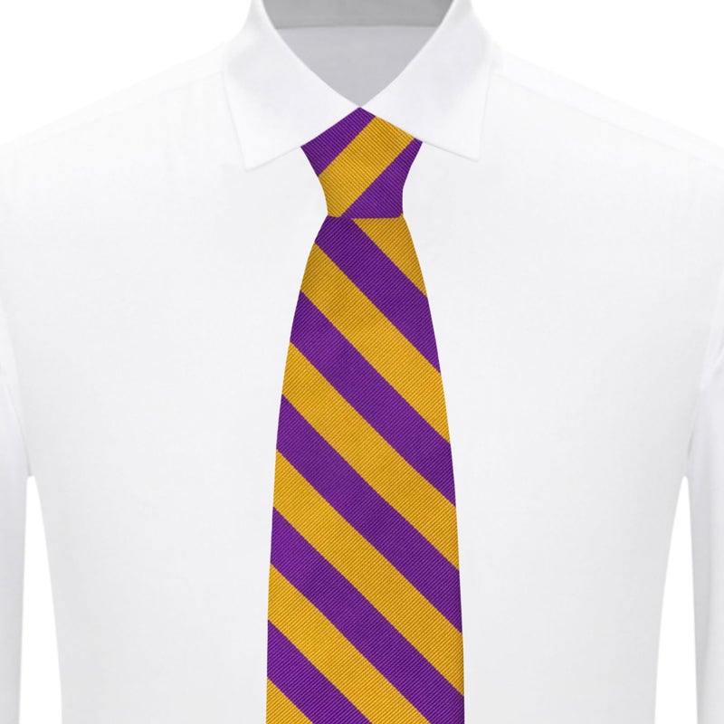 Jacob Alexander Stripe Woven Men's Reg College Bar Stripe Tie - Purple Gold - Image 3